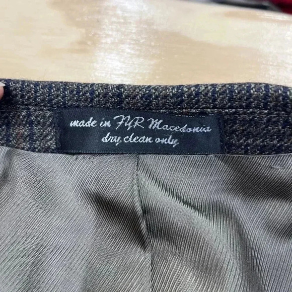 Andrew Fezza Plaid 3 Button Sport Coat Blazer Mens 40S Brown Lambswool - Picture 6 of 15